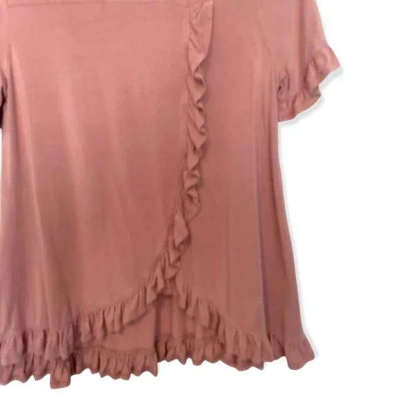 ALTAR'D STATE Dusty Light Pink SUPER SOFT Short Sleeve Ruffle Shirt-Size Small - Picture 6 of 8